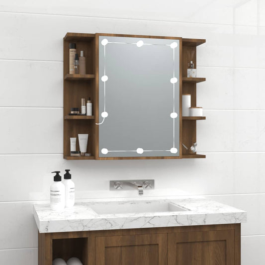 Mirror Cabinet with LED Brown Oak 70x16.5x60 cm - Bathroom Vanity Units