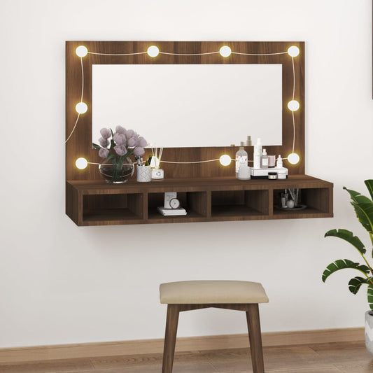 Mirror Cabinet with LED Brown Oak 90x31.5x62 cm - Bathroom Vanity Units