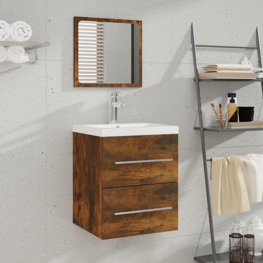 Bathroom Cabinet with Mirror Smoked Oak 41x38.5x48 cm Engineered Wood - Bathroom Furniture Sets