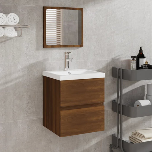 Bathroom Cabinet with Mirror Brown Oak Engineered Wood - Bathroom Furniture Sets