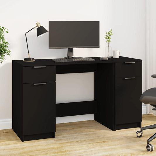 Desk with Side Cabinet Black Engineered Wood - Desks