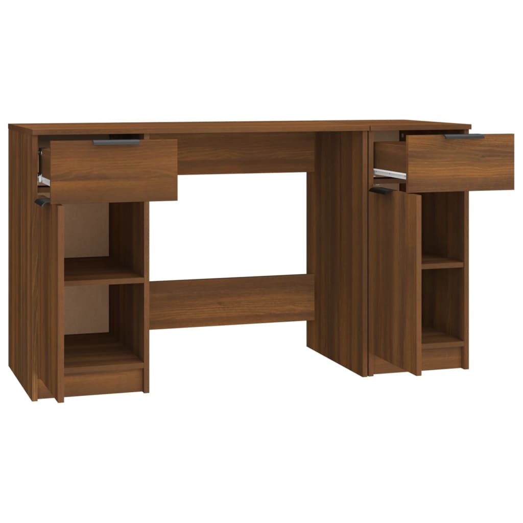 Desk with Side Cabinet Brown Oak Engineered Wood - Desks