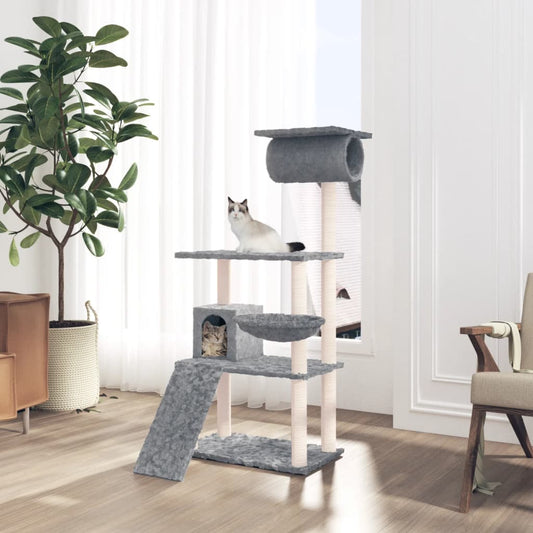 Cat Tree with Sisal Scratching Posts Light Grey 131 cm - Cat Furniture
