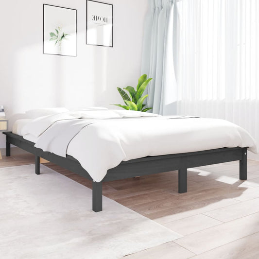Bed Frame Grey 120x190 cm Small Double Solid Wood Pine - Beds & Bed Frames