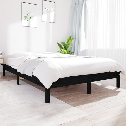 Bed Frame Black 120x190 cm Small Double Solid Wood Pine - Beds & Bed Frames