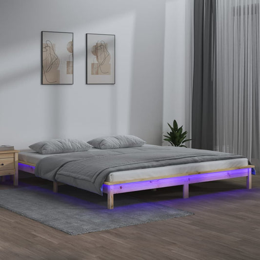 LED Bed Frame 120x190 cm Small Double Solid Wood - Beds & Bed Frames