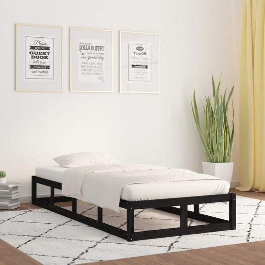 Bed Frame Black 75x190 cm Small Single Solid Wood - Beds & Bed Frames