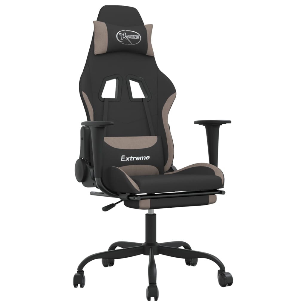 Massage Gaming Chair with Footrest Black and Taupe Fabric - Gaming Chairs