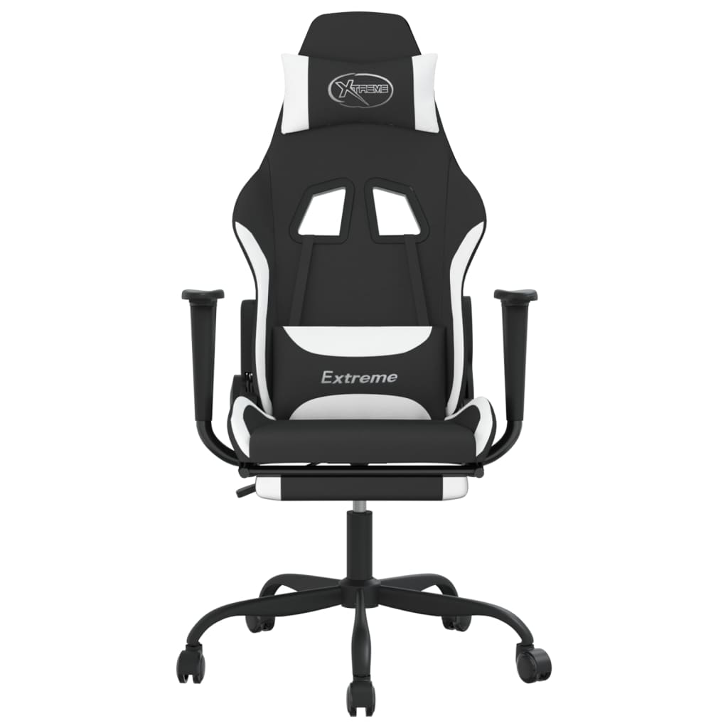 Swivel Gaming Chair with Footrest Black and White Fabric - Gaming Chairs