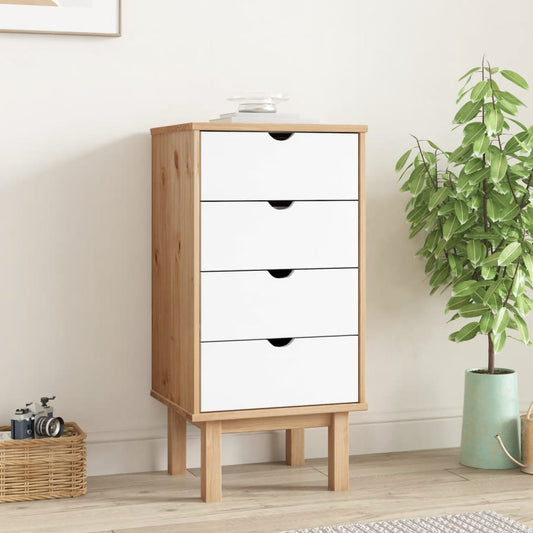 Drawer Cabinet OTTA Brown&White 45x39x90cm Solid Wood Pine - Chest of drawers