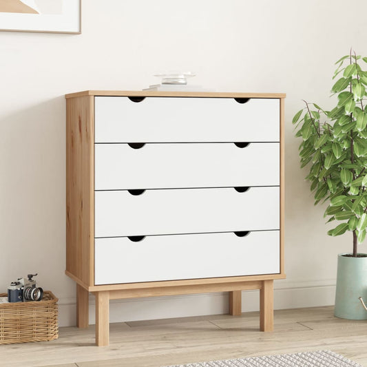 Drawer Cabinet OTTA Brown&White 76.5x39.5x90cm Solid Wood Pine - Chest of drawers