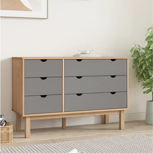 Drawer Cabinet OTTA Brown&Grey 111x43x73.5cm Solid Wood Pine - Chest of drawers