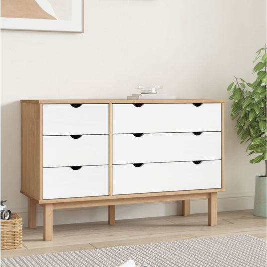 Drawer Cabinet OTTA Brown&White 111x43x73.5cm Solid Wood Pine - Chest of drawers