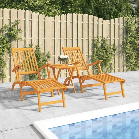 Outdoor Deck Chairs with Footrests 2 pcs Solid Wood Acacia - Sunloungers