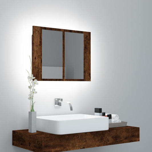 LED Mirror Cabinet Smoked Oak 60x12x45 cm Engineered Wood - Bathroom Vanity Units