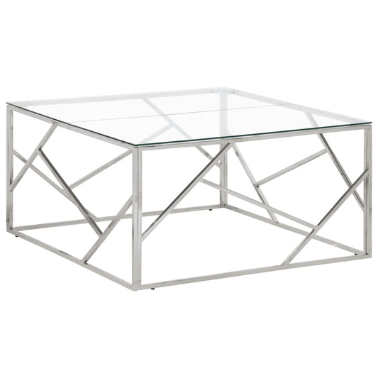 Coffee Table Silver Stainless Steel and Tempered Glass - Coffee Tables
