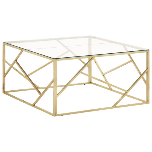 Coffee Table Gold Stainless Steel and Tempered Glass - Coffee Tables