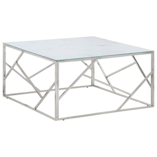 Coffee Table Silver Stainless Steel and Tempered Glass - Coffee Tables