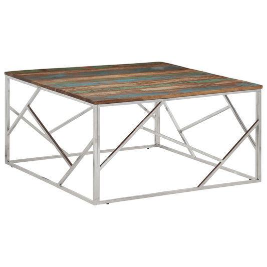 Coffee Table Silver Stainless Steel and Solid Wood Reclaimed - Coffee Tables
