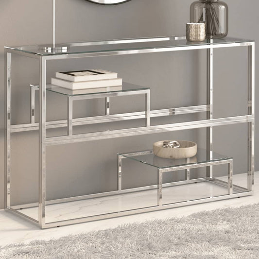 Console Table Silver Stainless Steel and Tempered Glass - Console Tables