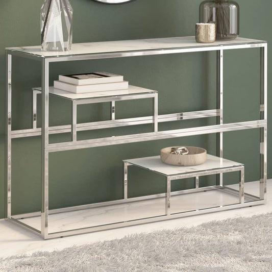Console Table Silver Stainless Steel and Tempered Glass - Console Tables