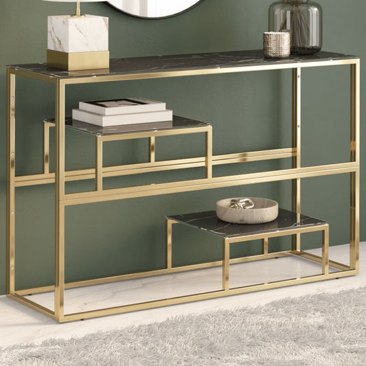 Console Table Gold Stainless Steel and Tempered Glass - Console Tables