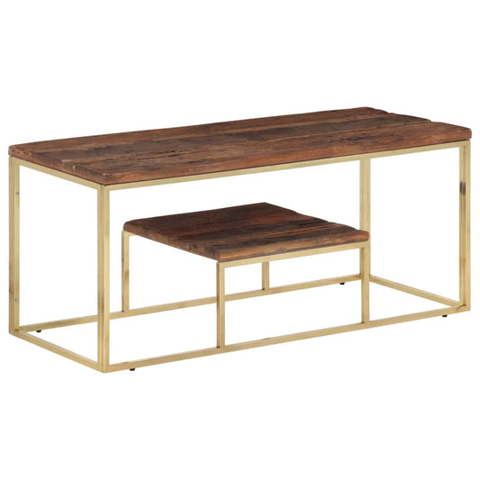 Coffee Table Gold Stainless Steel and Solid Wood Sleeper - Coffee Tables