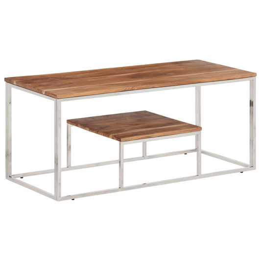Coffee Table Silver Stainless Steel and Solid Wood Acacia - Coffee Tables