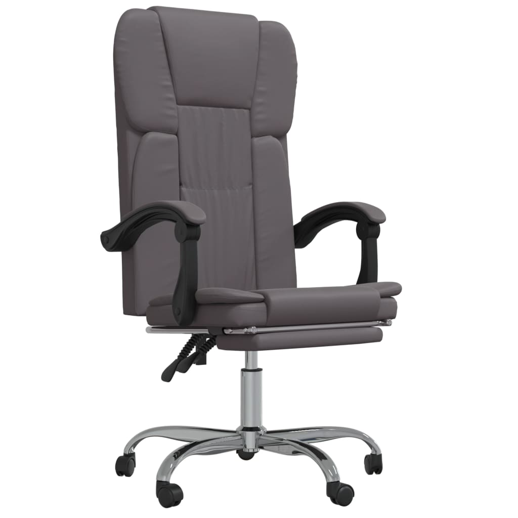 Reclining Office Chair Grey Faux Leather - Office & Desk Chairs