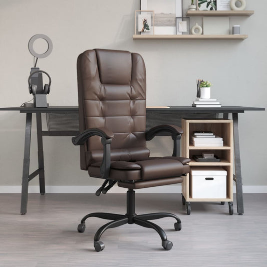 Massage Reclining Office Chair Brown Faux Leather - Office & Desk Chairs