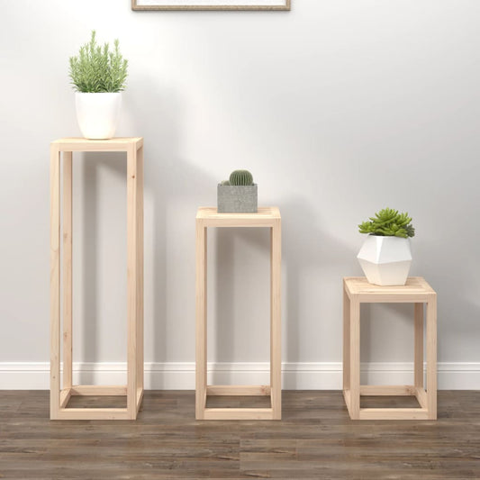 3 Piece Plant Stand Set Solid Wood Pine - Plant Stands