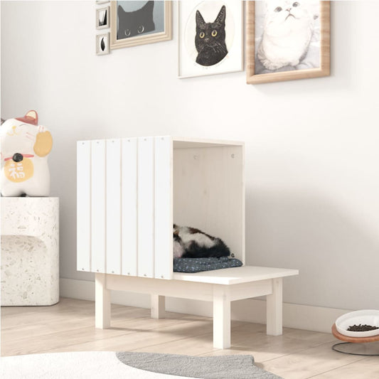 Cat House White 60x36x60 cm Solid Wood Pine - Cat Furniture