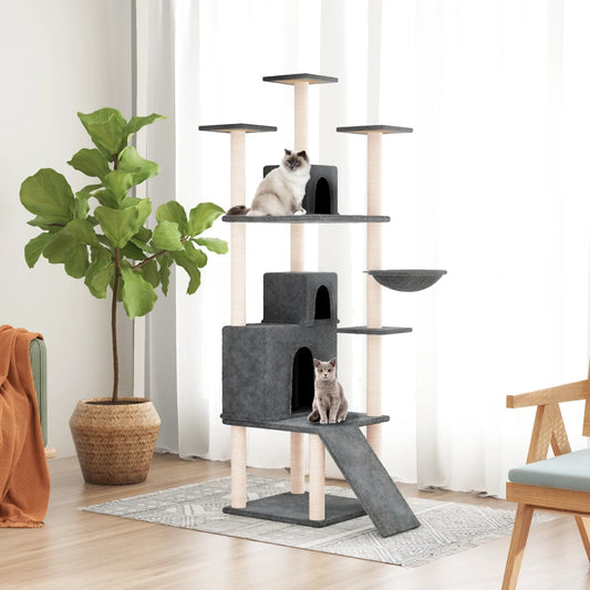 Cat Tree with Sisal Scratching Posts Dark Grey 175 cm - Cat Furniture