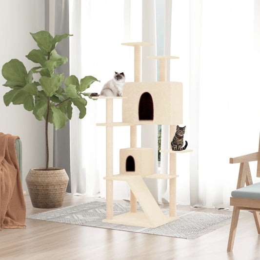 Cat Tree with Sisal Scratching Posts Cream 153 cm - Cat Furniture