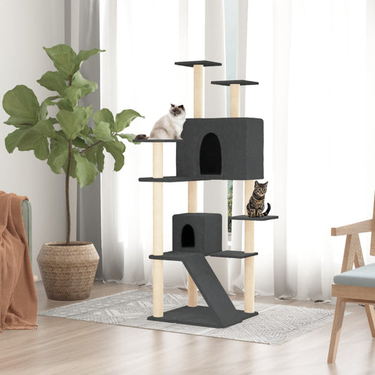 Cat Tree with Sisal Scratching Posts Dark Grey 153 cm - Cat Furniture