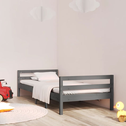 Bed Frame Grey 75x190 cm Small Single Solid Wood Pine - Beds & Bed Frames