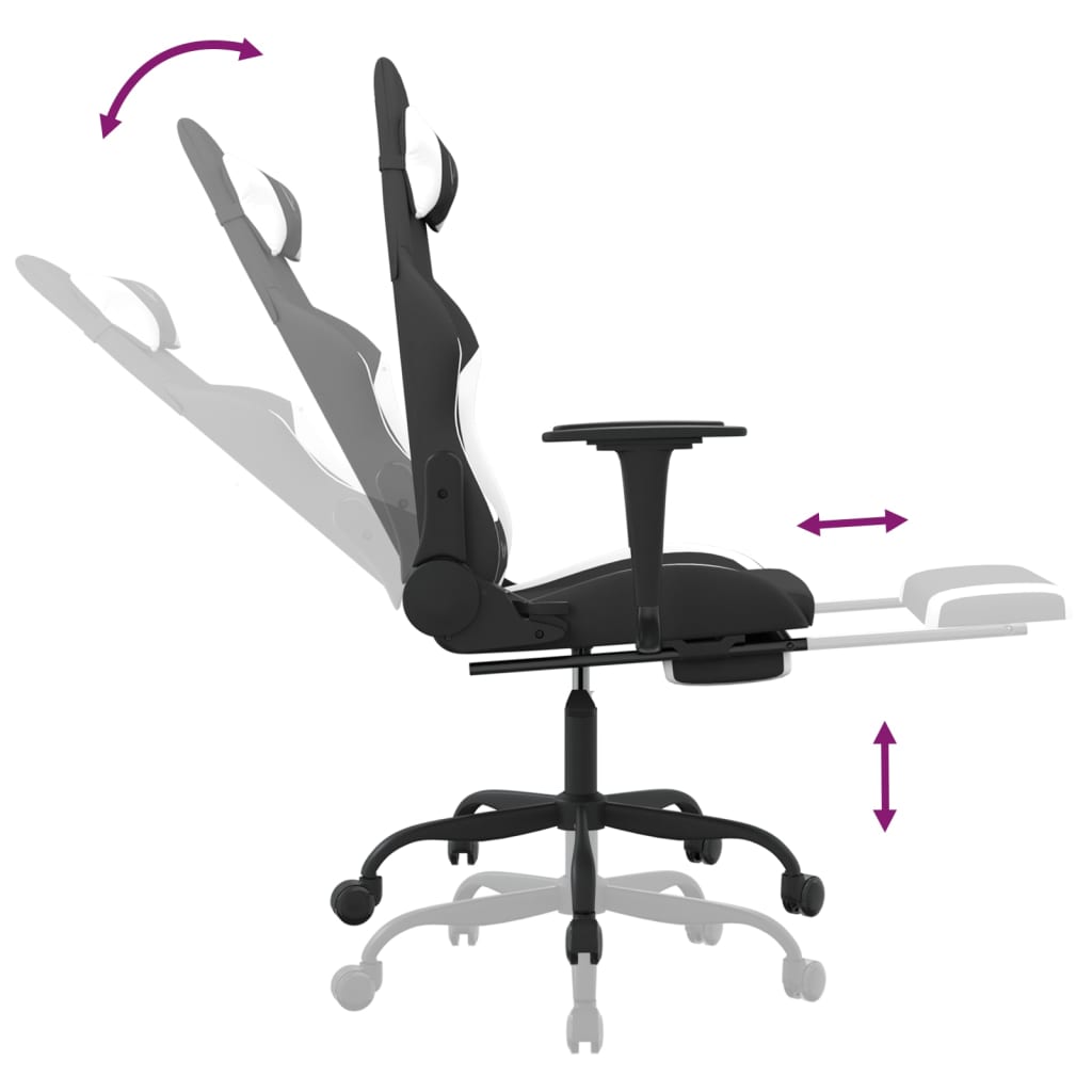 Gaming Chair with Footrest Black and White Fabric - Gaming Chairs