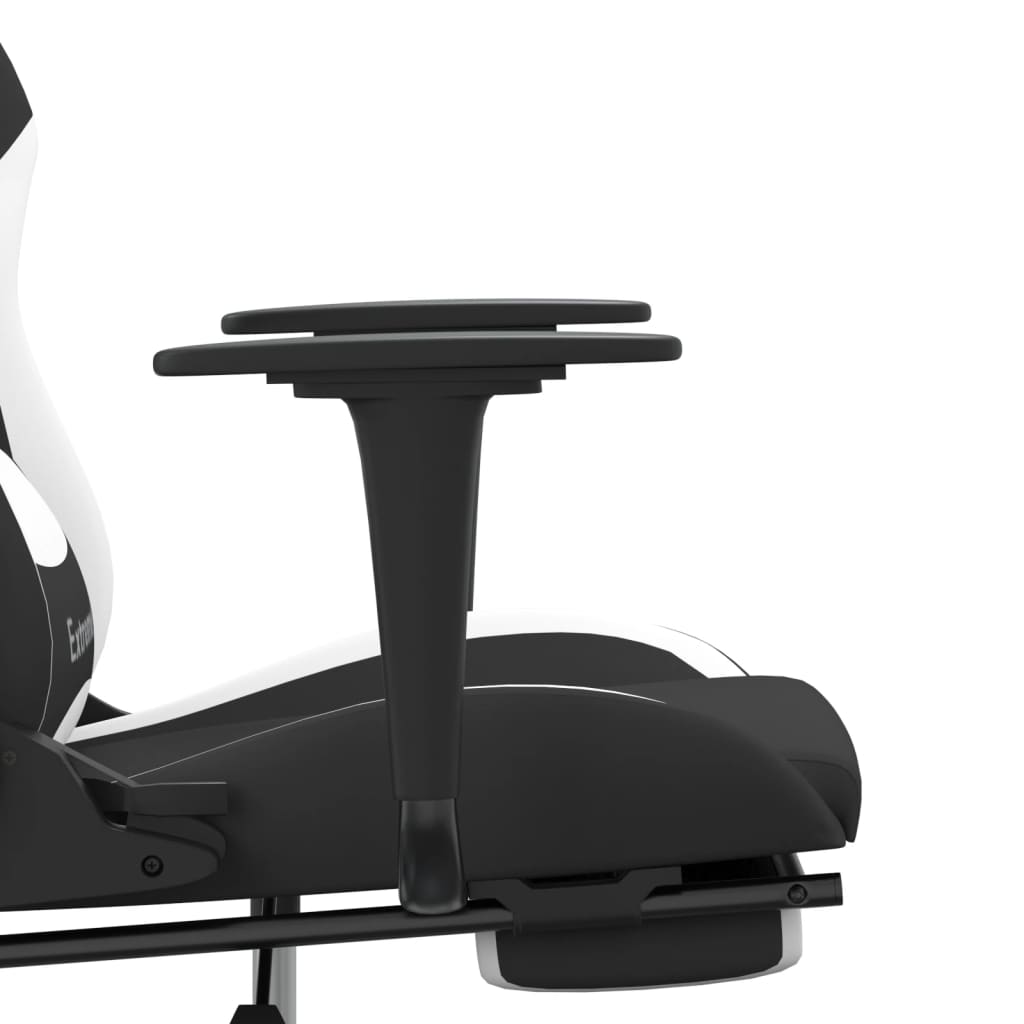 Gaming Chair with Footrest Black and White Fabric - Gaming Chairs