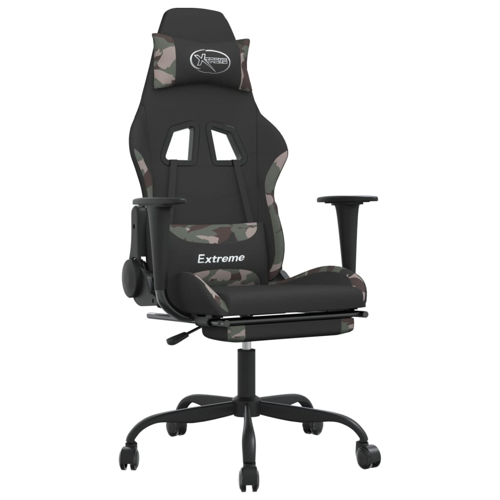 Gaming Chair with Footrest Black and Camouflage Fabric - Gaming Chairs