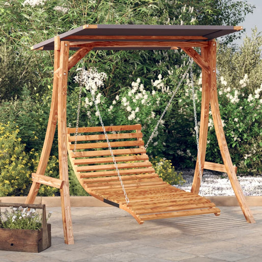 Swing Bed with Canopy Solid Wood Spruce with Teak Finish - Porch Swings