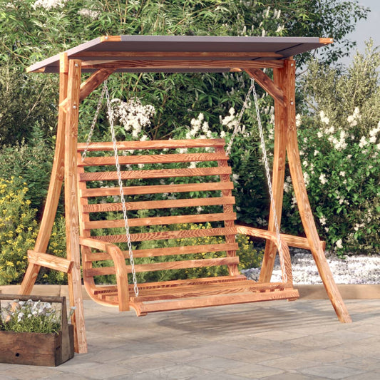 Swing Bench with Canopy Solid Wood Spruce with Teak Finish - Porch Swings