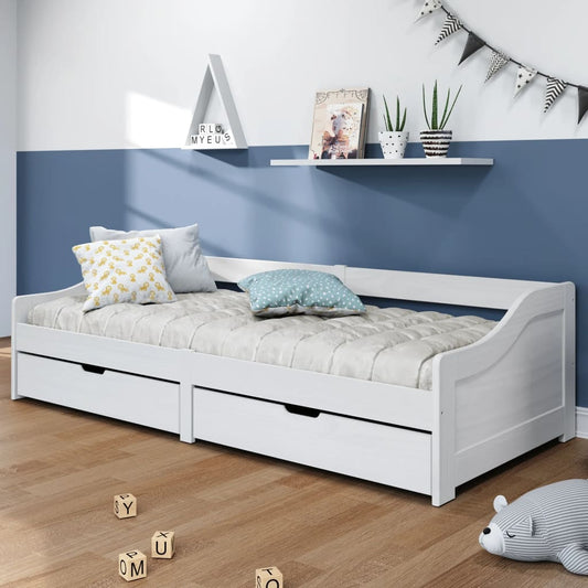 Day Bed with 2 Drawers IRUN White 90x200 cm Solid Wood Pine - Beds & Bed Frames