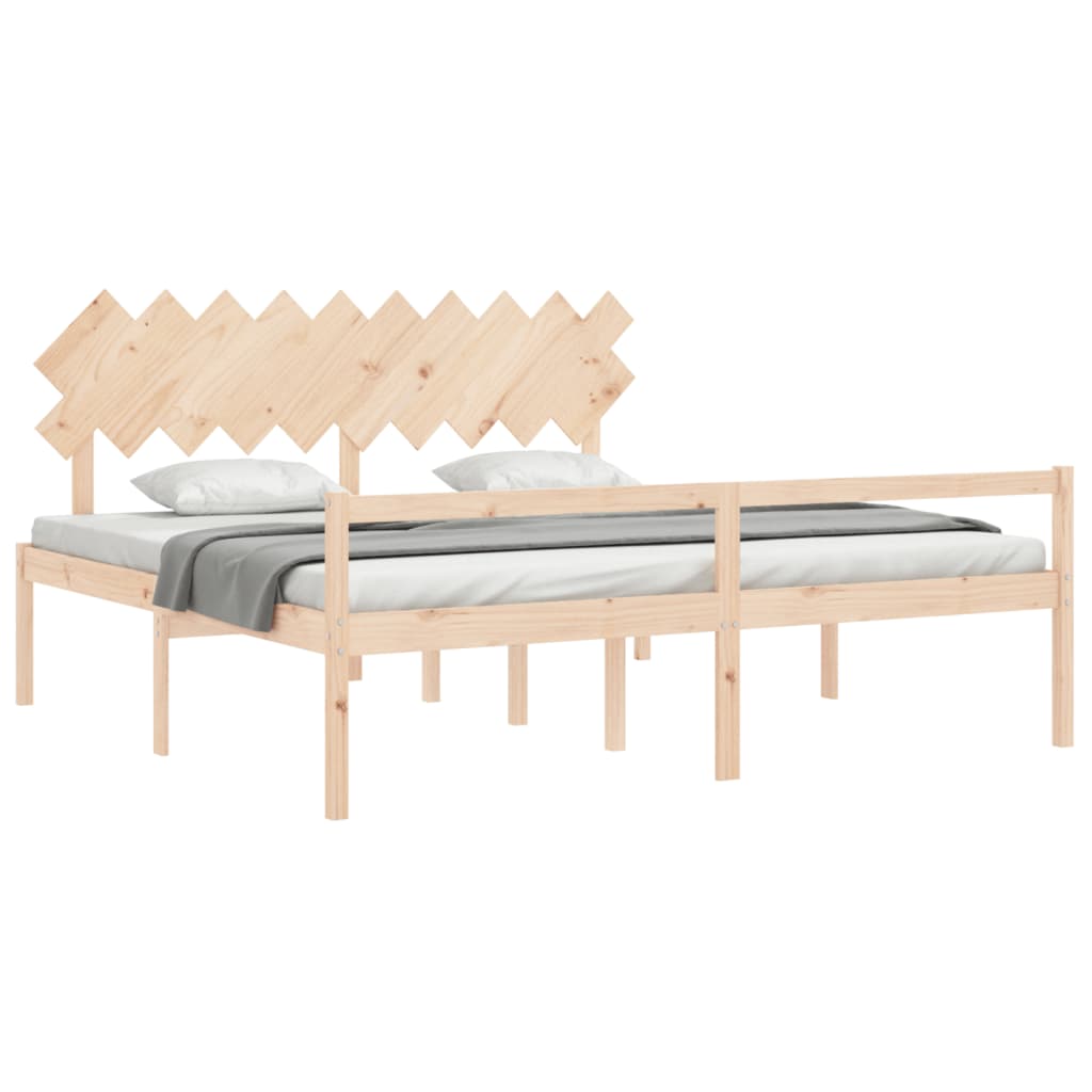 Bed Frame with Headboard 200x200 cm Solid Wood - Beds & Bed Frames