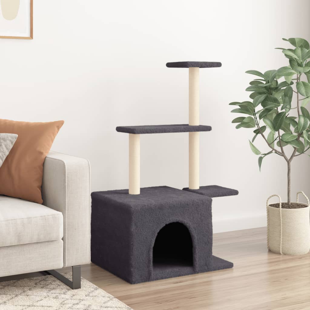 Cat Tree with Sisal Scratching Posts Dark Grey 110 cm - Cat Furniture