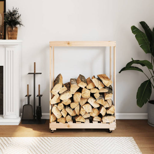 Log Holder with Wheels 76.5x40x108 cm Solid Wood Pine - Log Racks & Carriers
