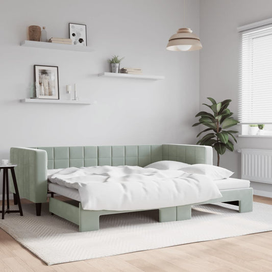 Daybed with Trundle Light Grey 90x190 cm Velvet - Beds & Bed Frames