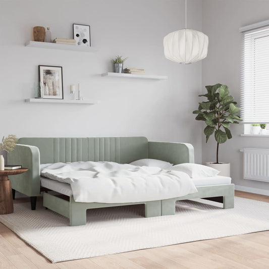 Daybed with Trundle Light Grey 90x190 cm Velvet - Beds & Bed Frames