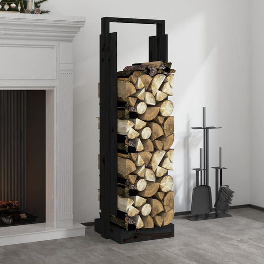 Log Holder Black 33.5x30x110 cm Solid Wood Pine - Log Racks & Carriers