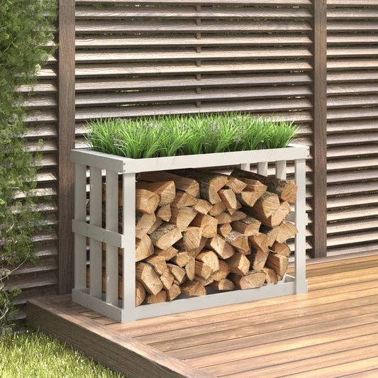Outdoor Log Holder White 108x52x74 cm Solid Wood Pine - Log Racks & Carriers