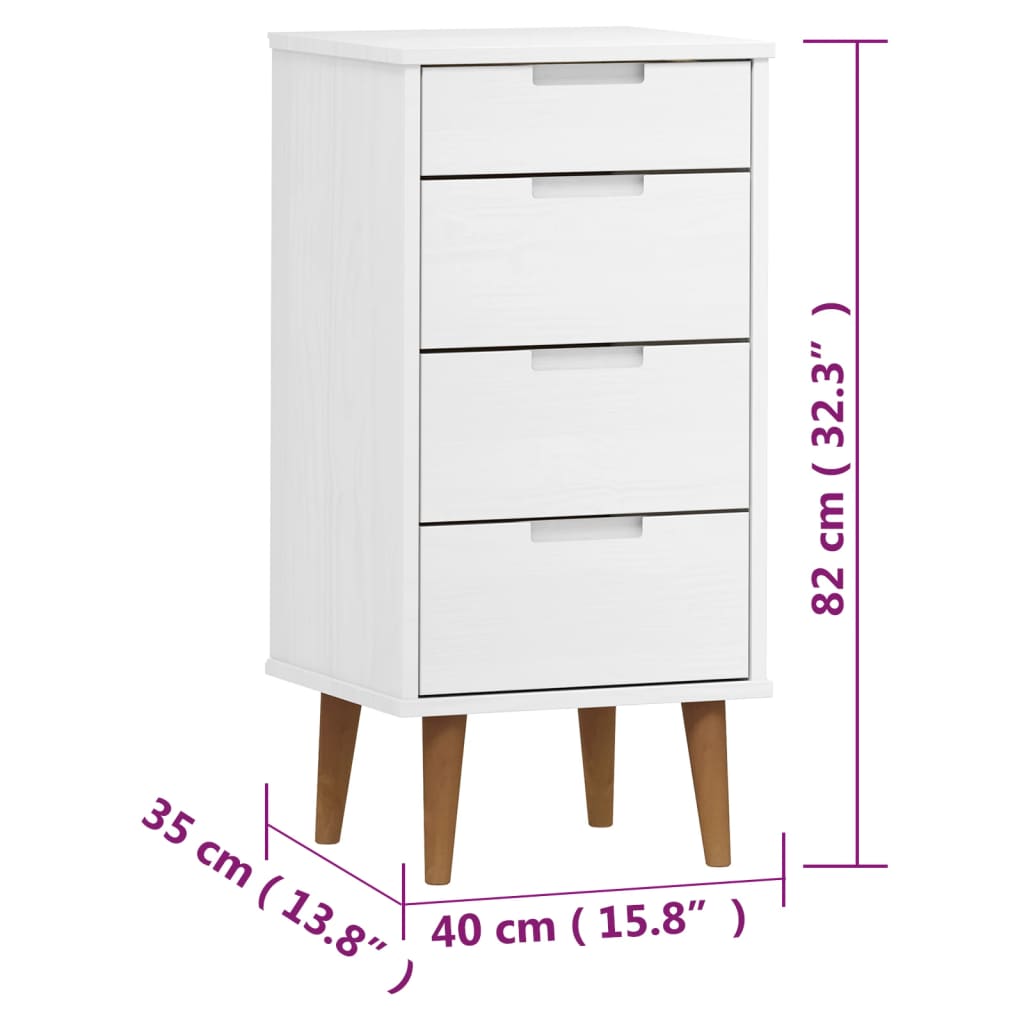 Drawer Cabinet MOLDE White 40x35x82 cm Solid Wood Pine - Chest of drawers